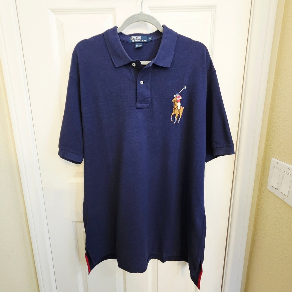 Vintage Ralph Lauren Polo Shirt Men’s Blue Big Pony Logo Classic Fit Size XL